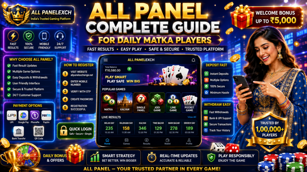 All Panel dashboard for Daily Matka Players showing fast result updates, gaming options, wallet access, and mobile-friendly platform features.